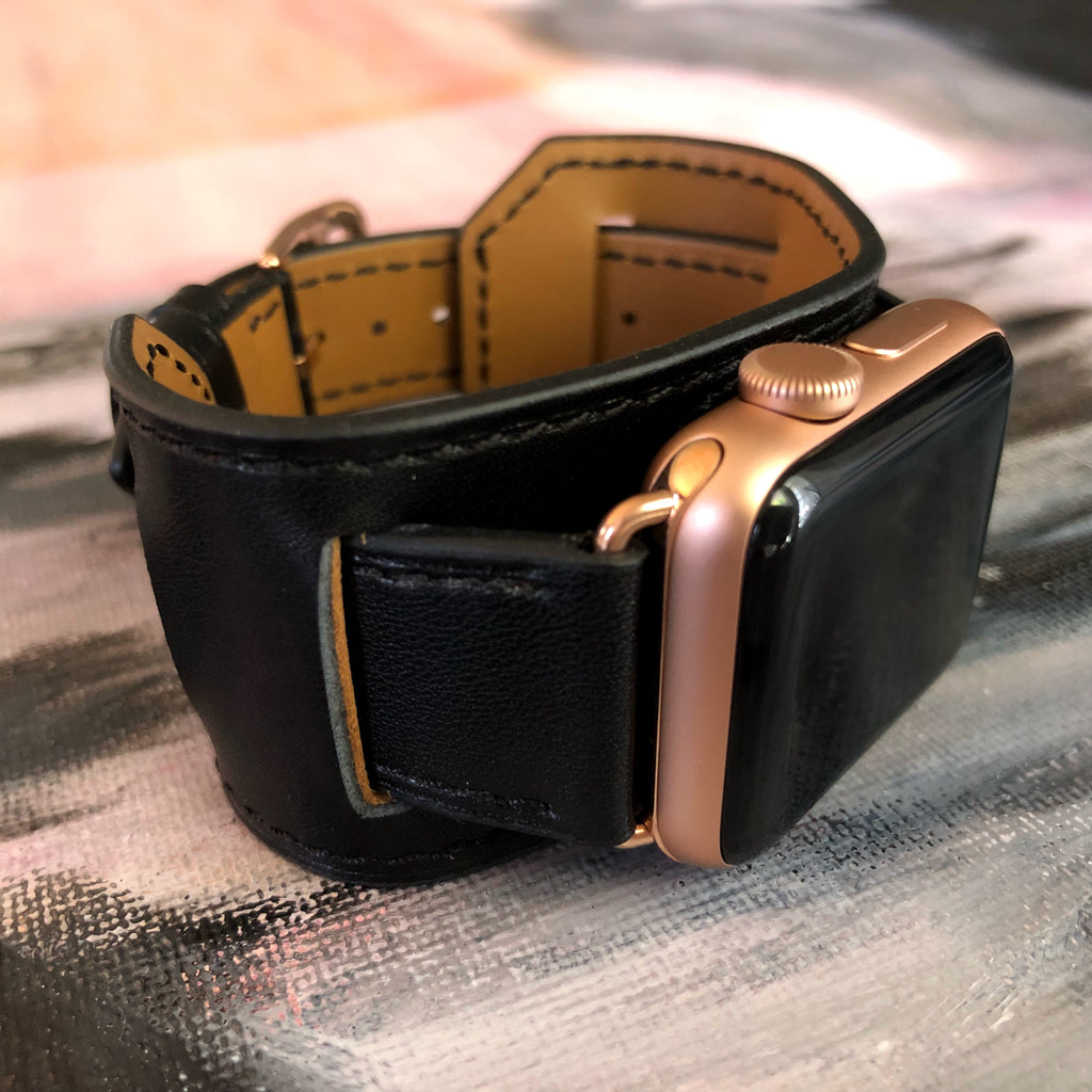 Black Apple Watch Leather Cuff
