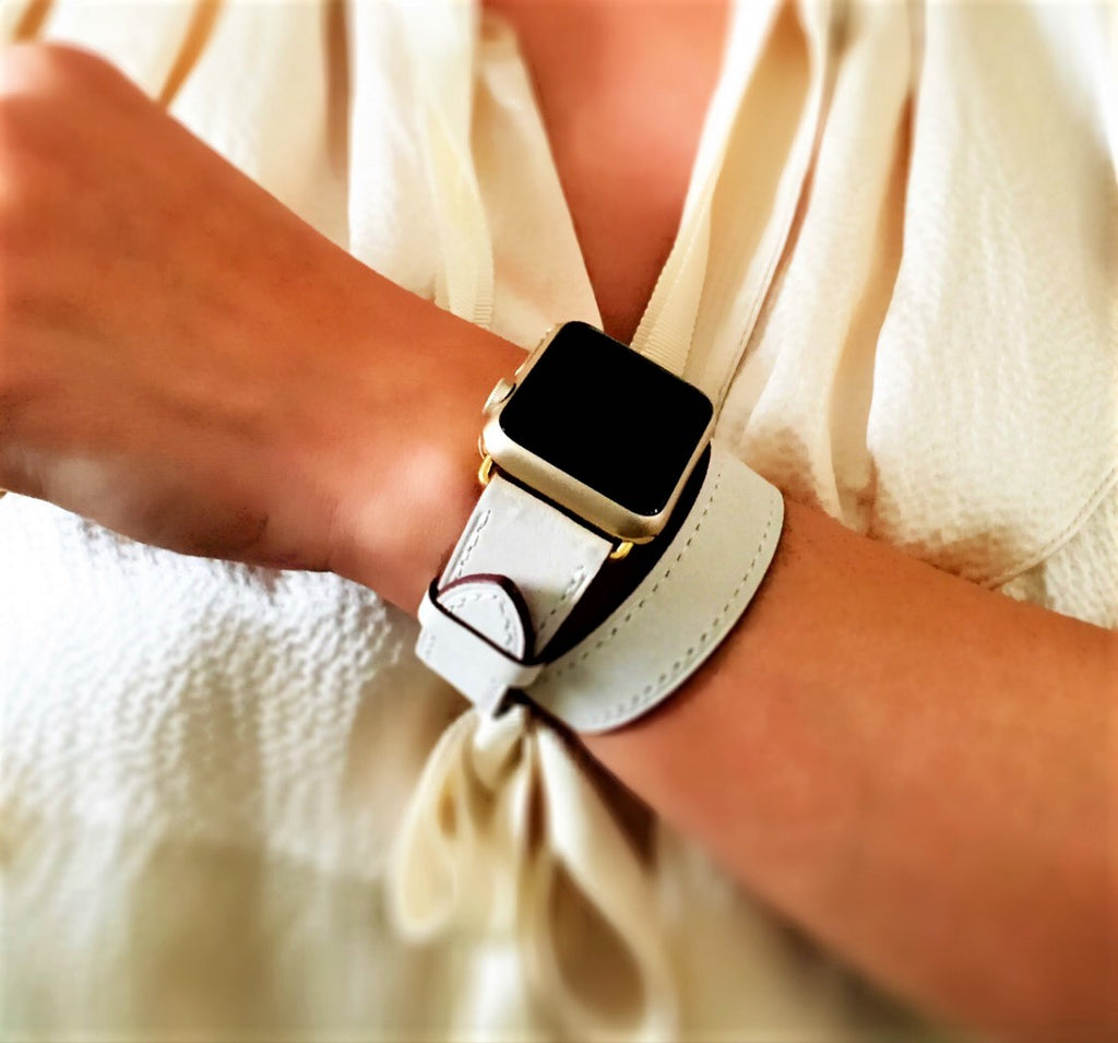 Ivory Braided Leather Women's Apple Watch Wrap Band 