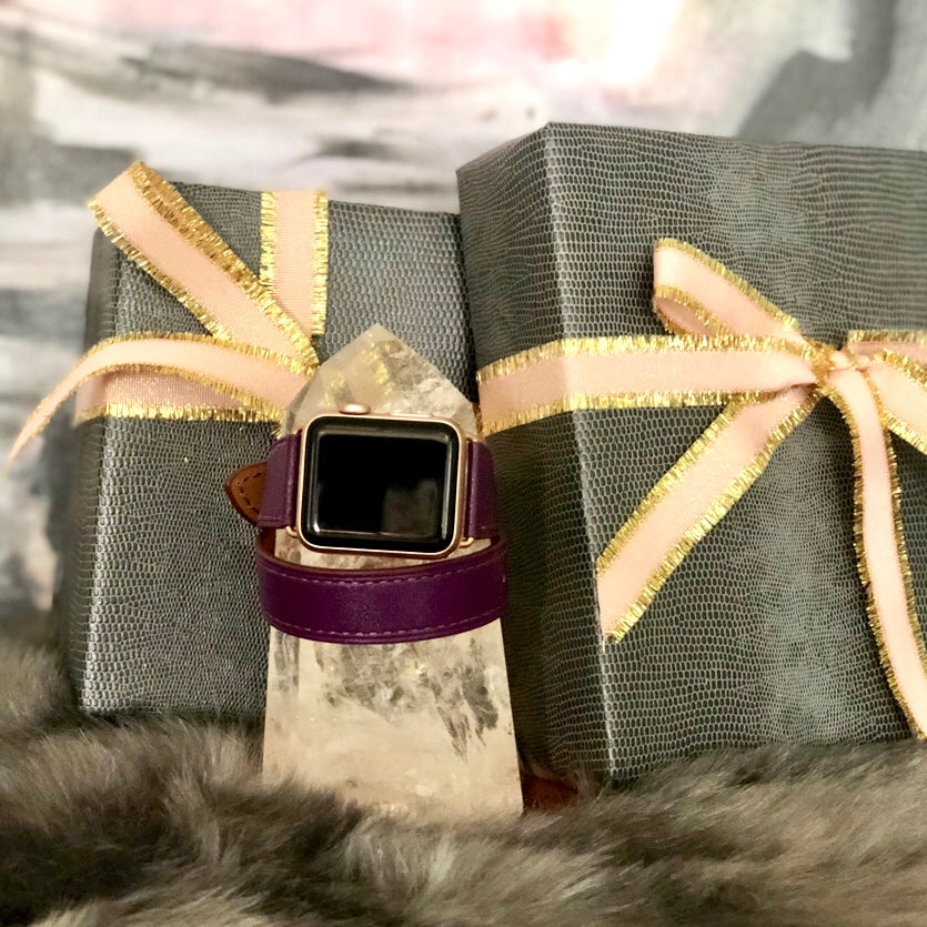 Rasin Purple Double Wrap Apple Watch Leather Band for Women
