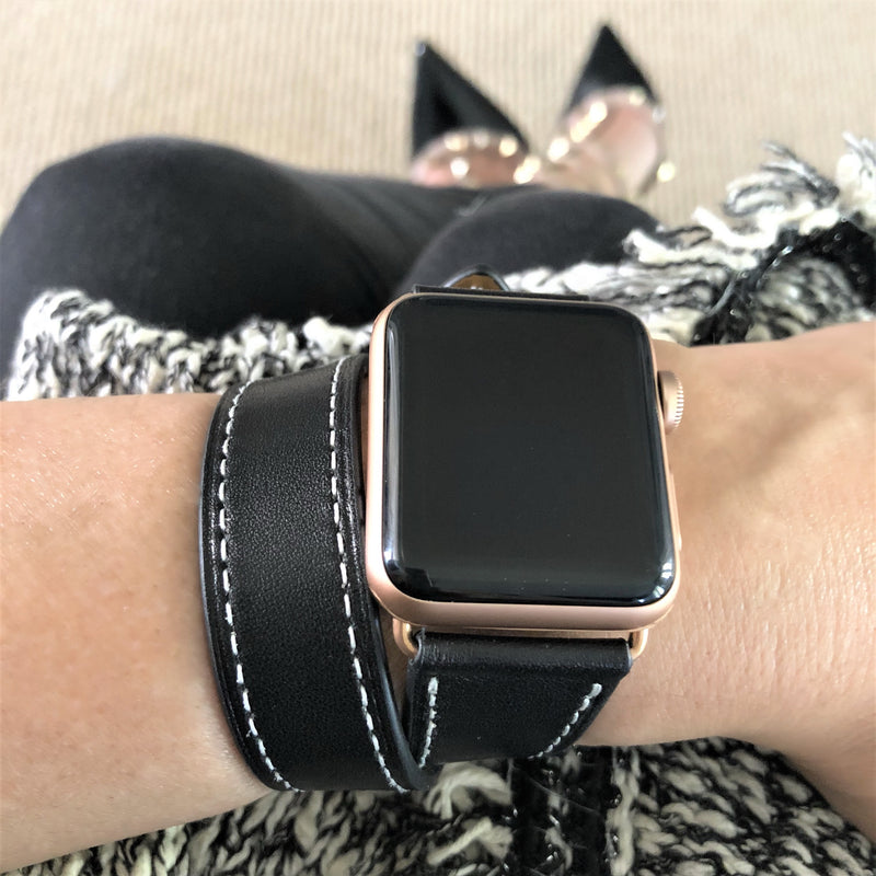 Apple watch leather double strap on sale