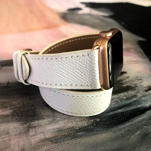 Vegan Leather Broad Square Checks Design Apple Watch Band for 38-40-41 mm White Grey